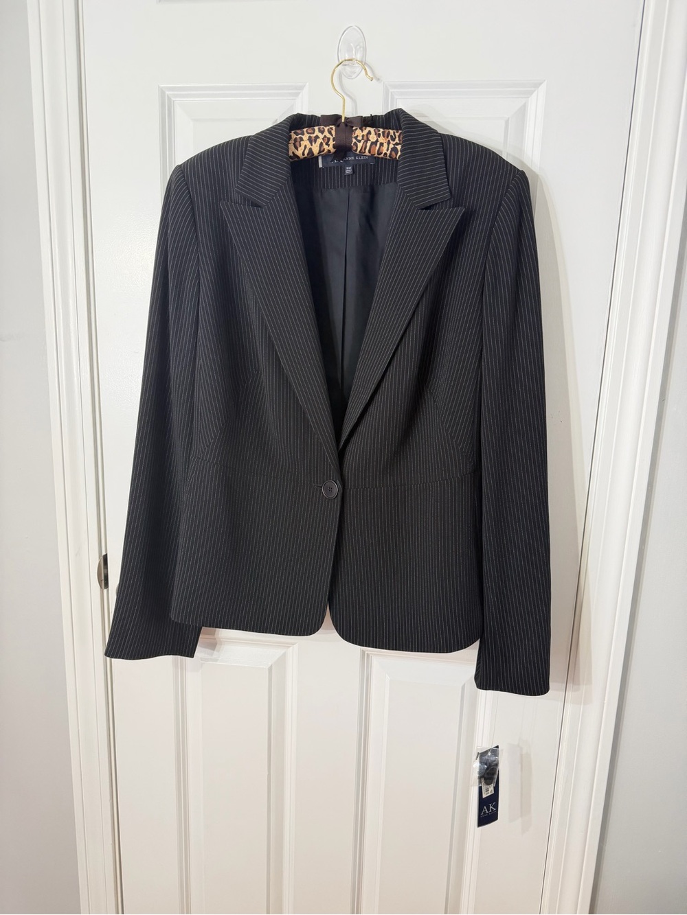 Anne Klein Black Pinstripe One-Button Blazer